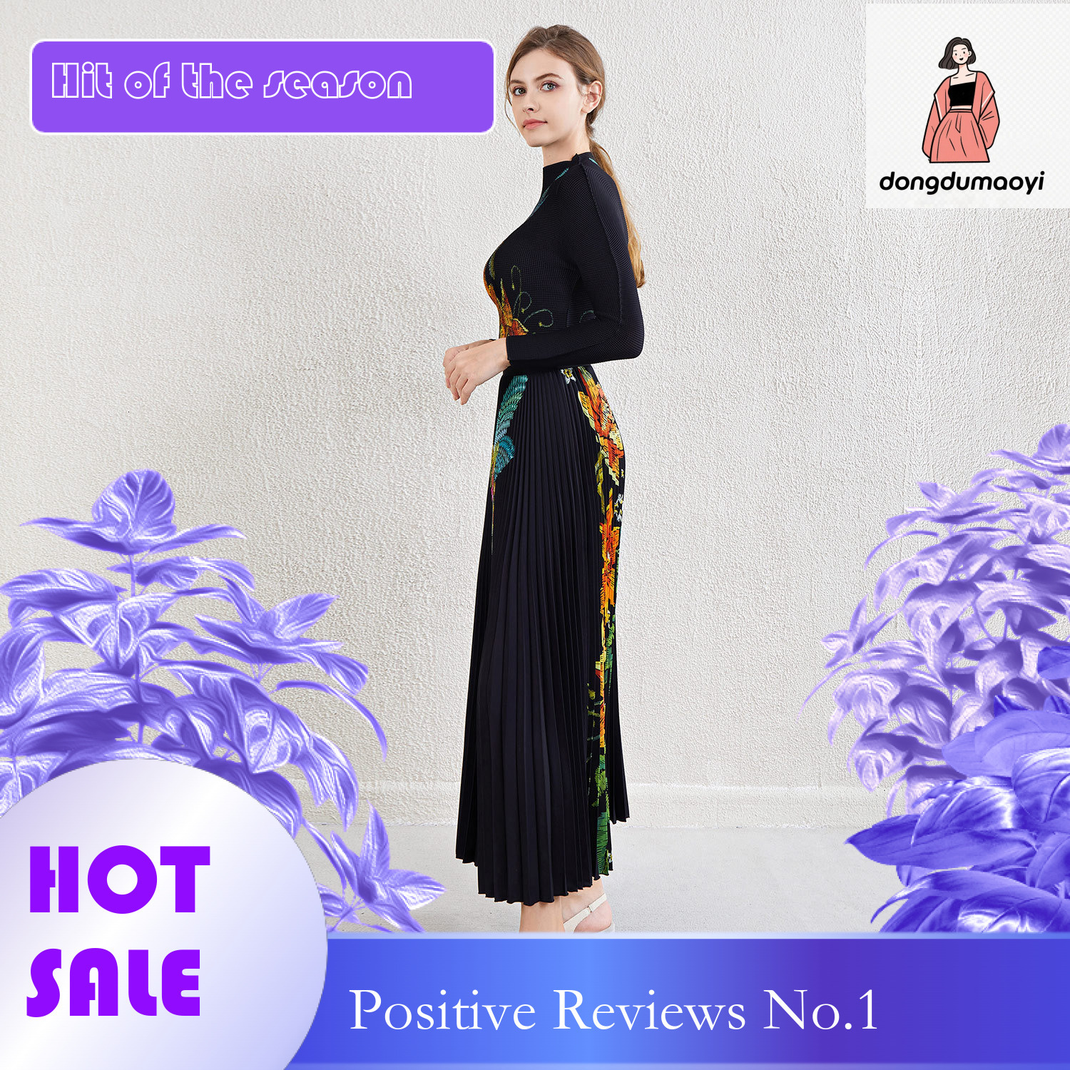 dongdumaoyi Fashionable Set, Folded Women's Clothing, Miyake Printed Chiffon Bottom Shirt, Half Skirt Two Piece Set