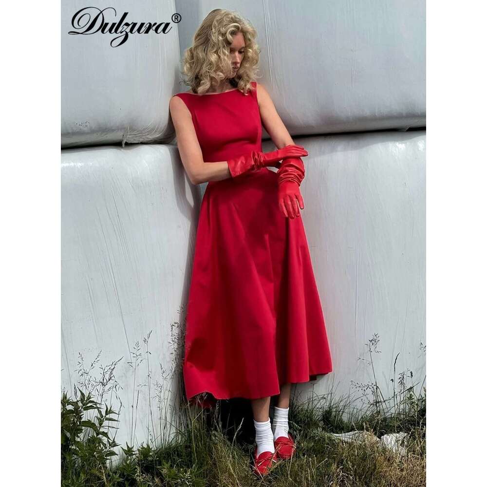 Dulzura O-Neck Sleeveless Zipper A-Line Midi Dress Solid Sexy Elegant Casual Outfit Party Club Streetwear Autumn Winter