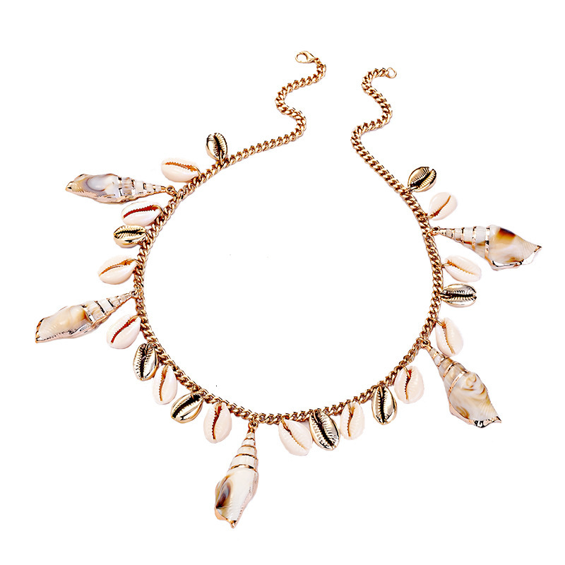 Tooth Snail Shell Pendant Chain Necklace Handmade Straight