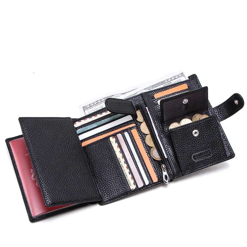 CONTACT'S High Quality Genuine Cow Leather Wallet Men Hasp Design Short Purse With Passport Photo Holder For Male Clutch Wallets