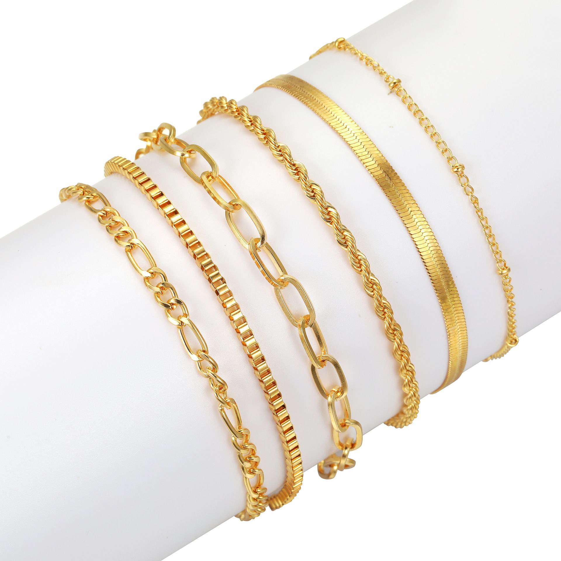 Popular jewelry hot selling metal 5-piece set, simple multi-layer chain bracelet set