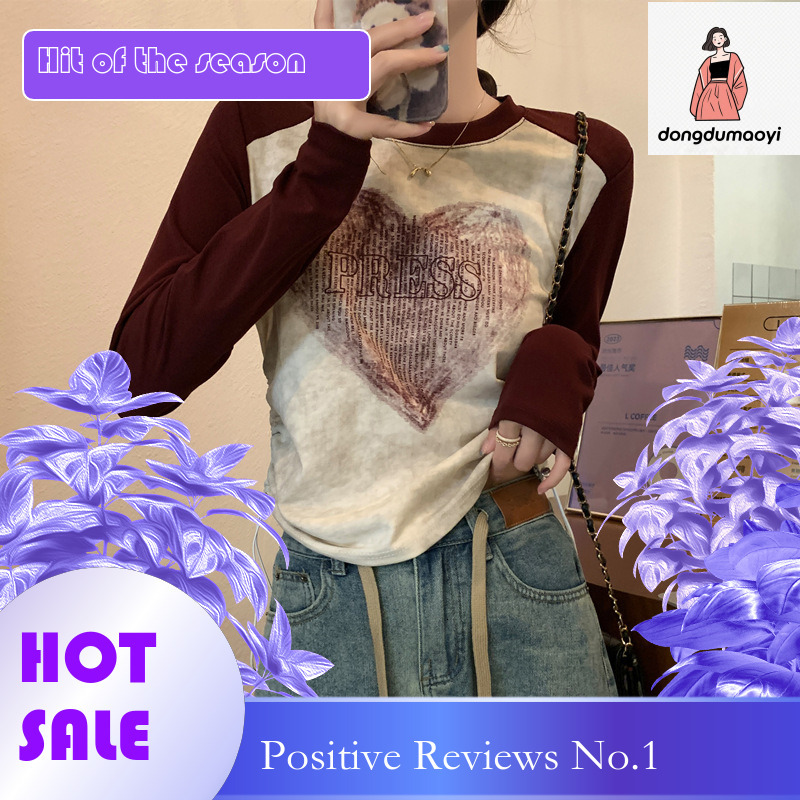 dongdumaoyi American style shoulder long sleeved T-shirt women in the spring of 2025, slim fit slimming new style, with base layer and a top for women