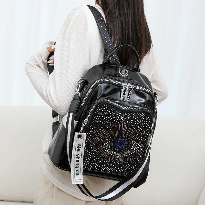 Designer Bag 2025 Designer Women Brand High Quality Leather Rhinestone Large Capacity Girls School Bag Fashion Travel Backpack Luxury Bag