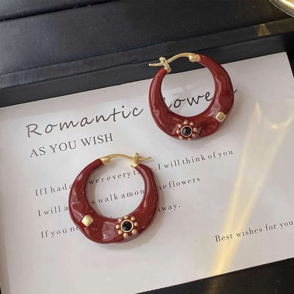 New Vintage Enamel Drip Glaze Hoop Premium Exquisite Trendy Statement Ear Buckle Earrings Party Jewelry Gift