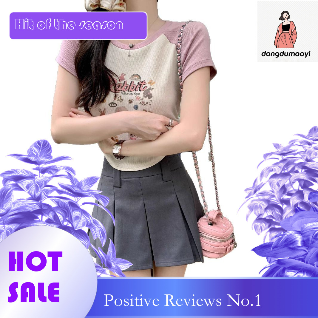 dongdumaoyi American cartoon printed raglan sleeved for women's summer new design sense, short cut slimming top T-shirt
