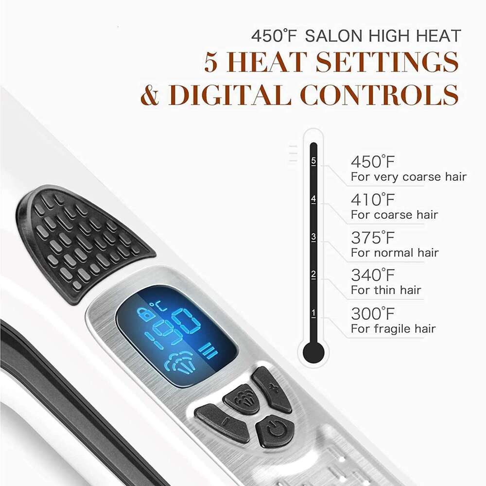 Electric Steam Straightener Professional Ceramic Wide Curling Flat Iron Hair Plates Lcd Display Hot Comb Straightening