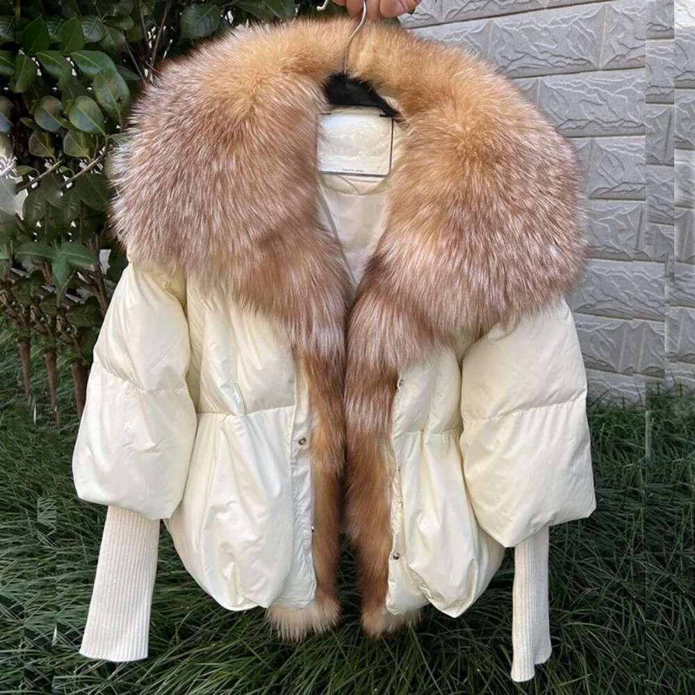 2023 Fashion Autumn Winter Real Fox Fur Collar Thick Women Warm Duck Down Jacket Outerwear New Female Coat