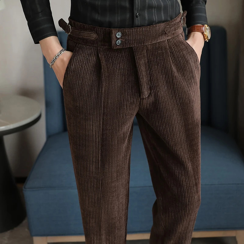 Light Chenille Neapolitan High Waist Casual Pants for Men Premium Feeling Slim Fit Mens Dress Pantspantalon 250513