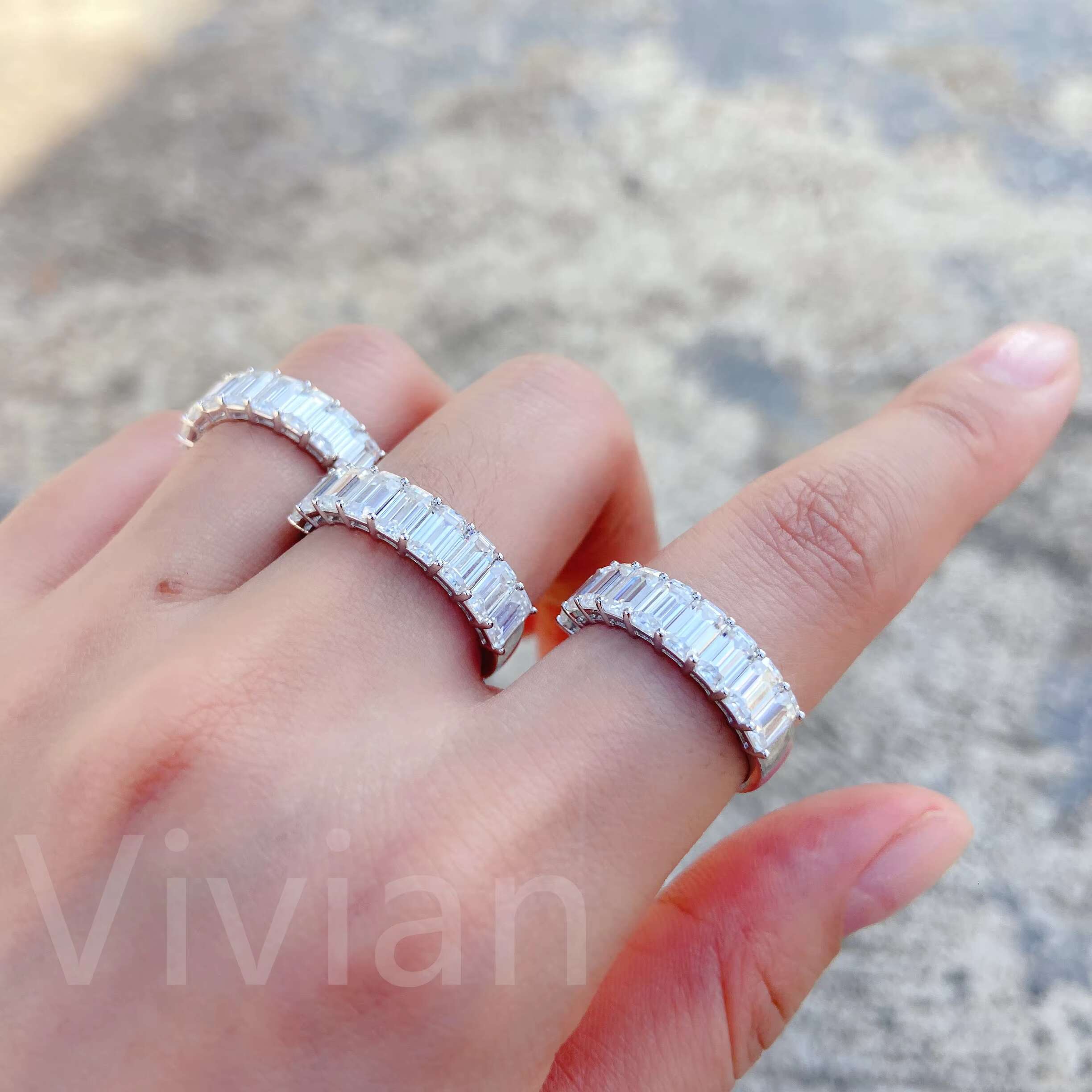 Emerald Cut VVS Moissanite Diamond Ring Wholesale Hip Hop Bling Jewelry 925 Sterling Silver Mens Rings