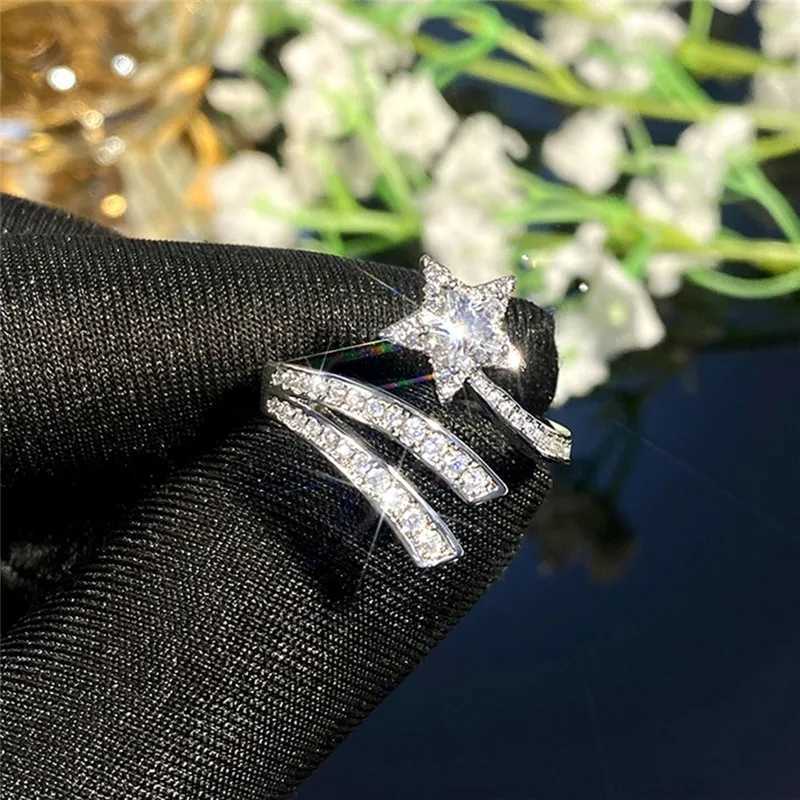 925 Sterling Silver Star Rings for Women Full Crystal Cubic Zirconia Resizable Opening Rings Daily Wear Fashion Jewelry GiftsXJ250514
