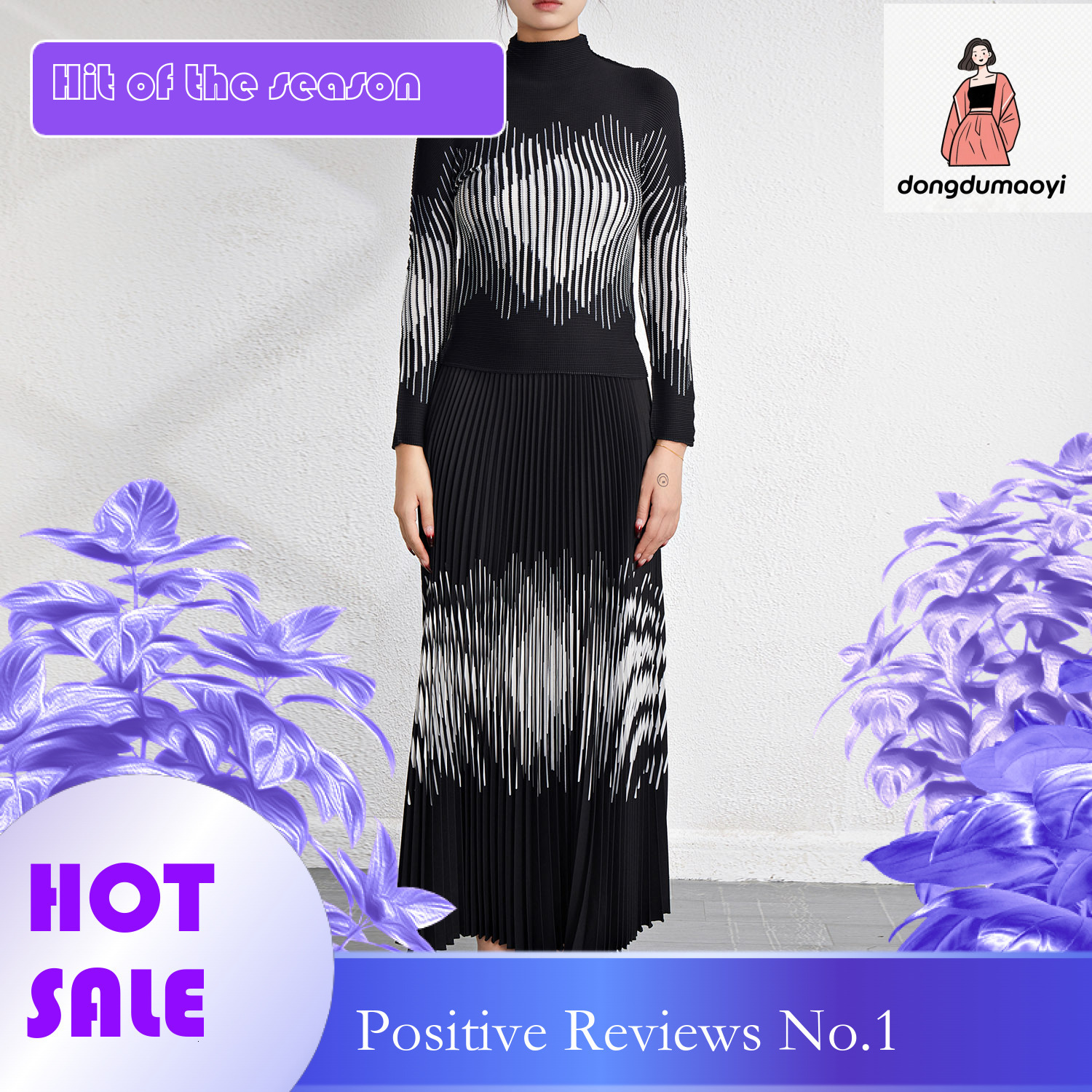 dongdumaoyi New Printed T-shirt Top Elastic Waist Half Skirt Women's Two Piece Set Large Size Looks Thin