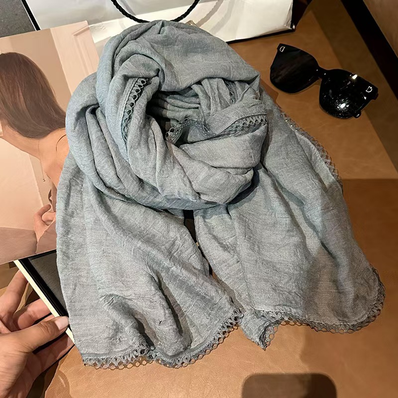 T705 scarf female 2025 autumn and winter new style student small fresh literary solid color silk scarf multifunctional warm shawl neck