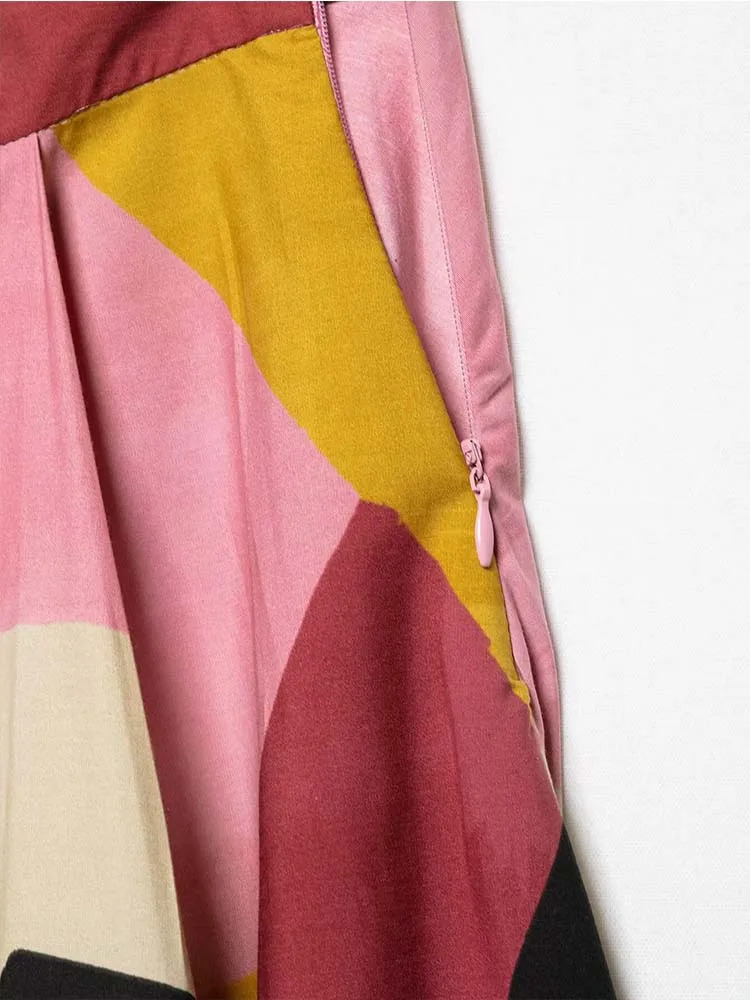 Women Summer MIDI Skirts Fashion Print Side Zipper Female Elegant Street Skirt Clothing 250514