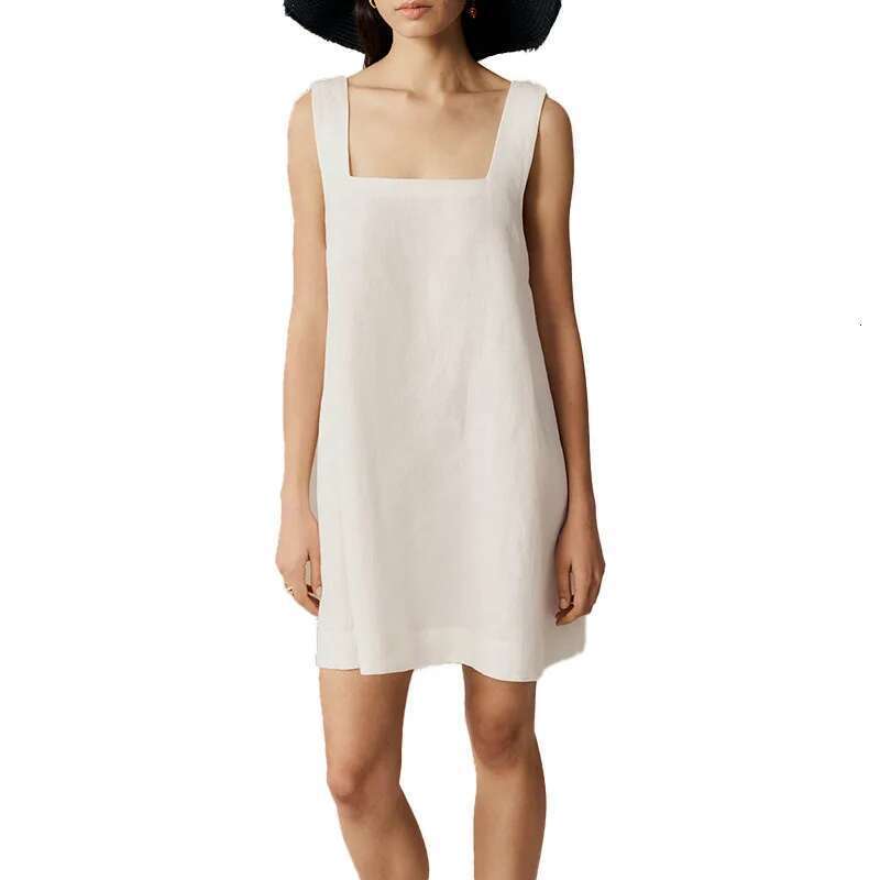 New In Cotton Linen Dresses For Women 2025 Vintage Sleevless Back Bandage Summer Birthday Party Mini Dress Beach Sundress