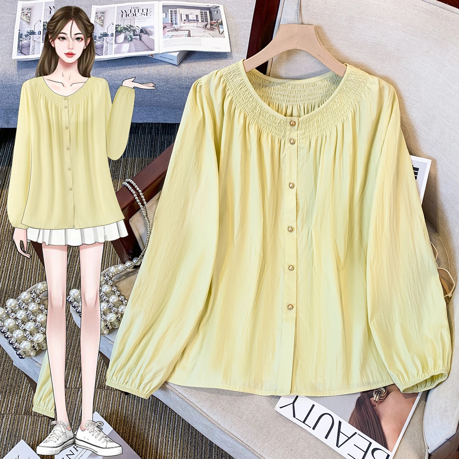 Plus Size Shirt Female Spring Summer Arrivals O Neck Collar Long Sleeve Tops For Woman Loose Ladies Shirts Blouses 250514