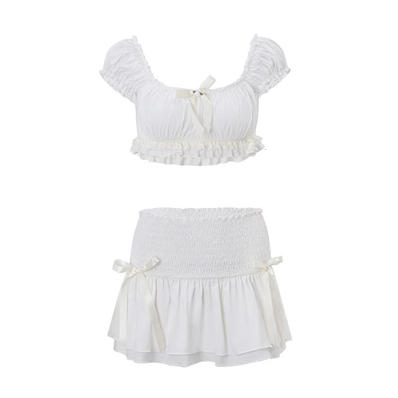 Candy Fashion Sexy Two Piece Set Casual Short Fluffy Top and Low Waist Slim Fit Mini Skirt Y2K Summer Street Womens Set 250513