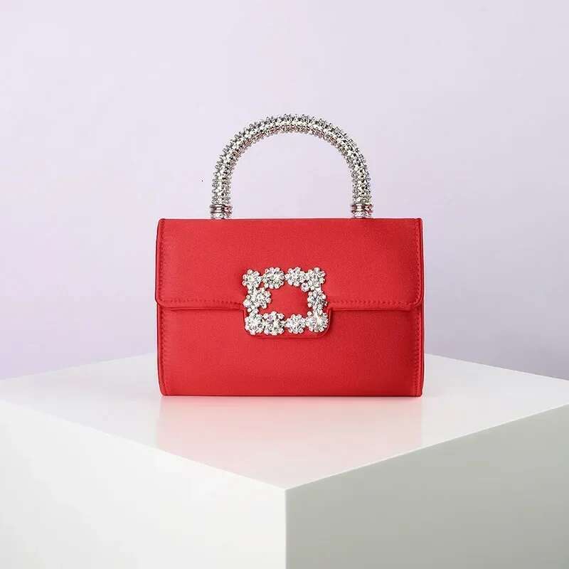 Rhinestone Faux Silk Emerald Evening Bag Sier Dia Buckle Handle Fashion Handbags Elegant Ladies Square Bolsa Feminina