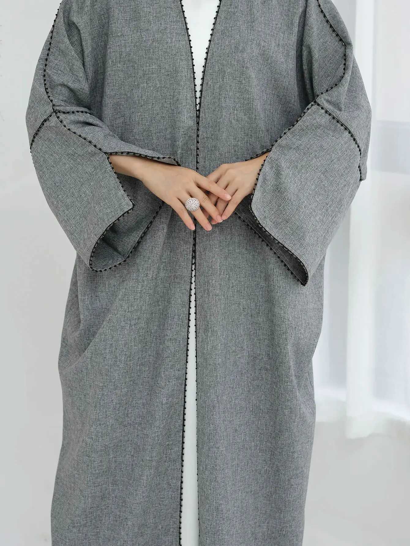 2025 New Cardigan Open Modest Kaftan Dubai Muslim Kimono Abayas For Women Kaftan Dresses Islamic Slit Slves Eid Ramadan Robes X250514