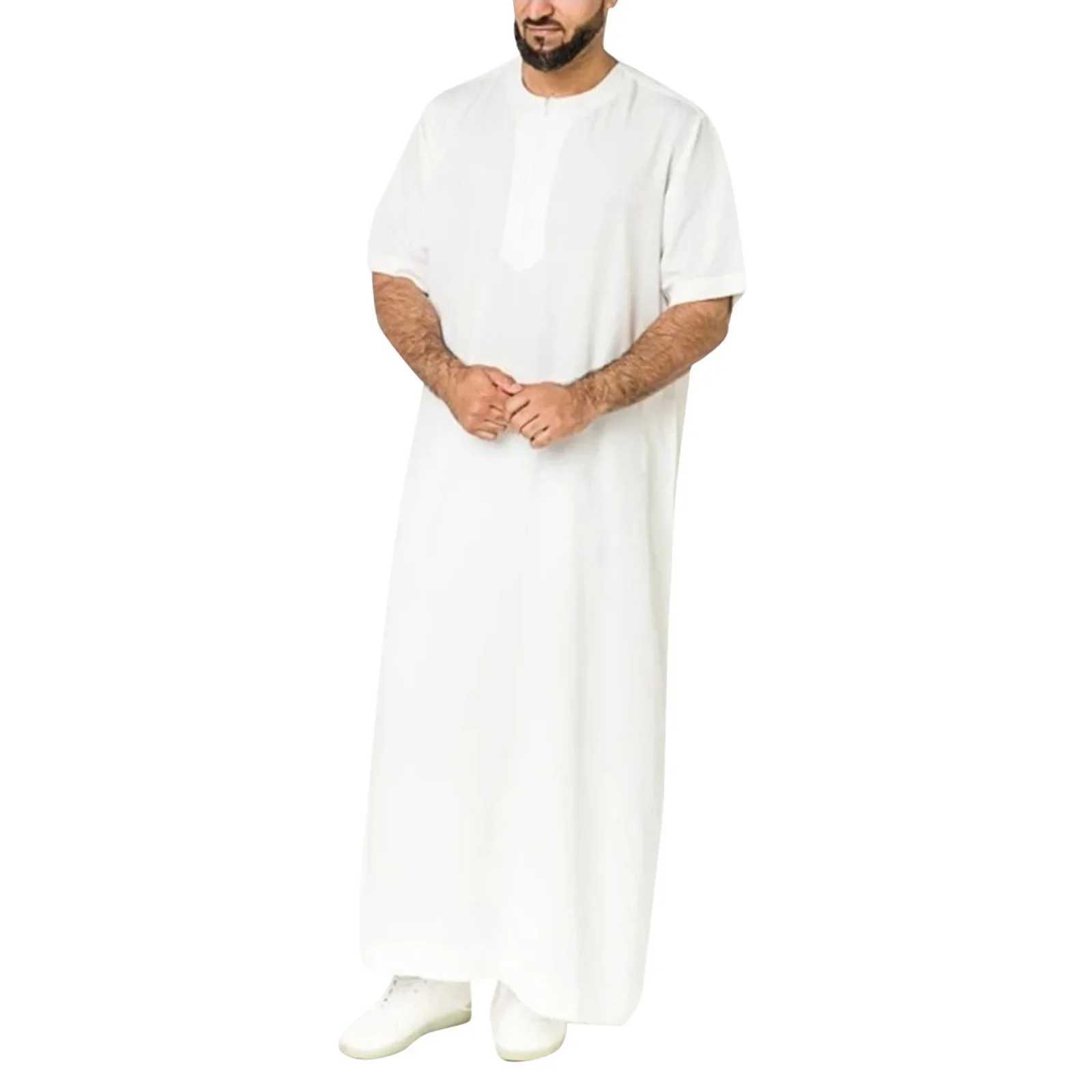 Mens Solid Color Robes Saudi Zipper Man Vintage Short Sleeve O Neck Eid Muslim Arabic Islamic Clothing Jalabiya Caftan Kaftan X250514