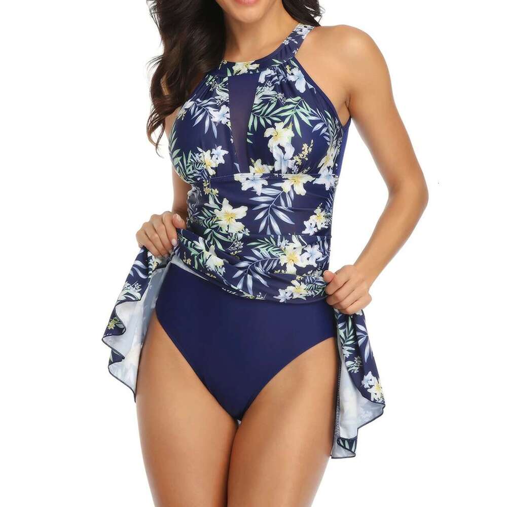 Backless Print Swimsuit Dress Women High Waist Bikini Swimwear Female Padded Bathing Suit Swimming Beachwear Summer Tankini