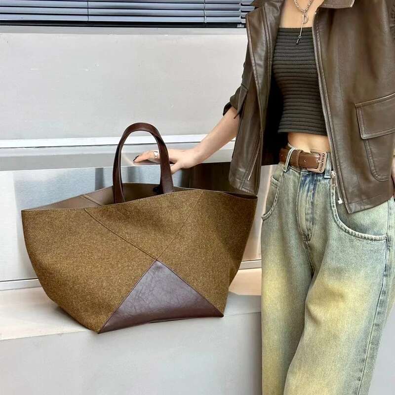 Women Capacity Wing-shaped Handbag Shopping Leather ing Commuter Large Bag Contrast Color Tote Brand Shoulderbag