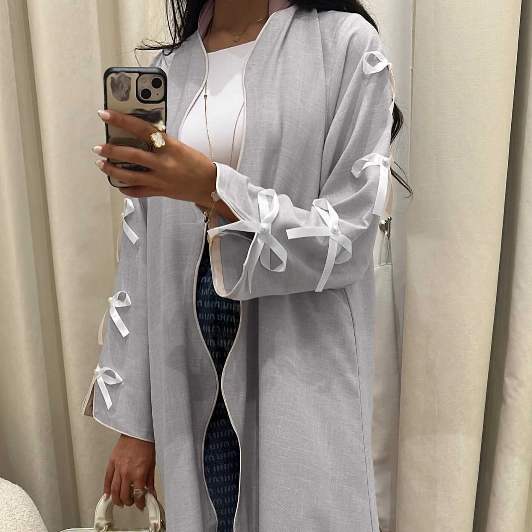 Bowknot Open Kimono Abaya Dubai Luxury 2025 Muslim Dress for Women Kaftan Islamic Clothing Robe Caftan Marocain Femme Musulmane X250514