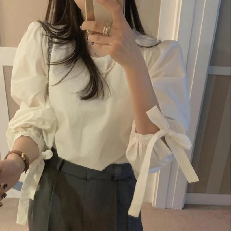 REALEFT Spring Summer Lantern Sleeve Womens Blouses Oneck Casual Loose Shirts For 250514