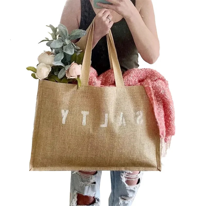 100pcs High quality Custom Color Recycle Grocery Jute Tote Bags Women Fashion Reusable Shopping Bag 250514