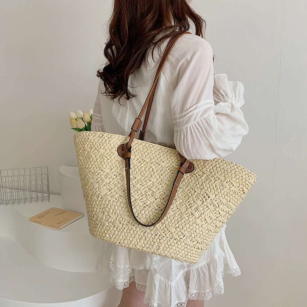 Straw Woven Bags For Women Shoulder Raffia 2024 Rattan Large Shopping Basket Beach Crochet Handbag Tote Bag