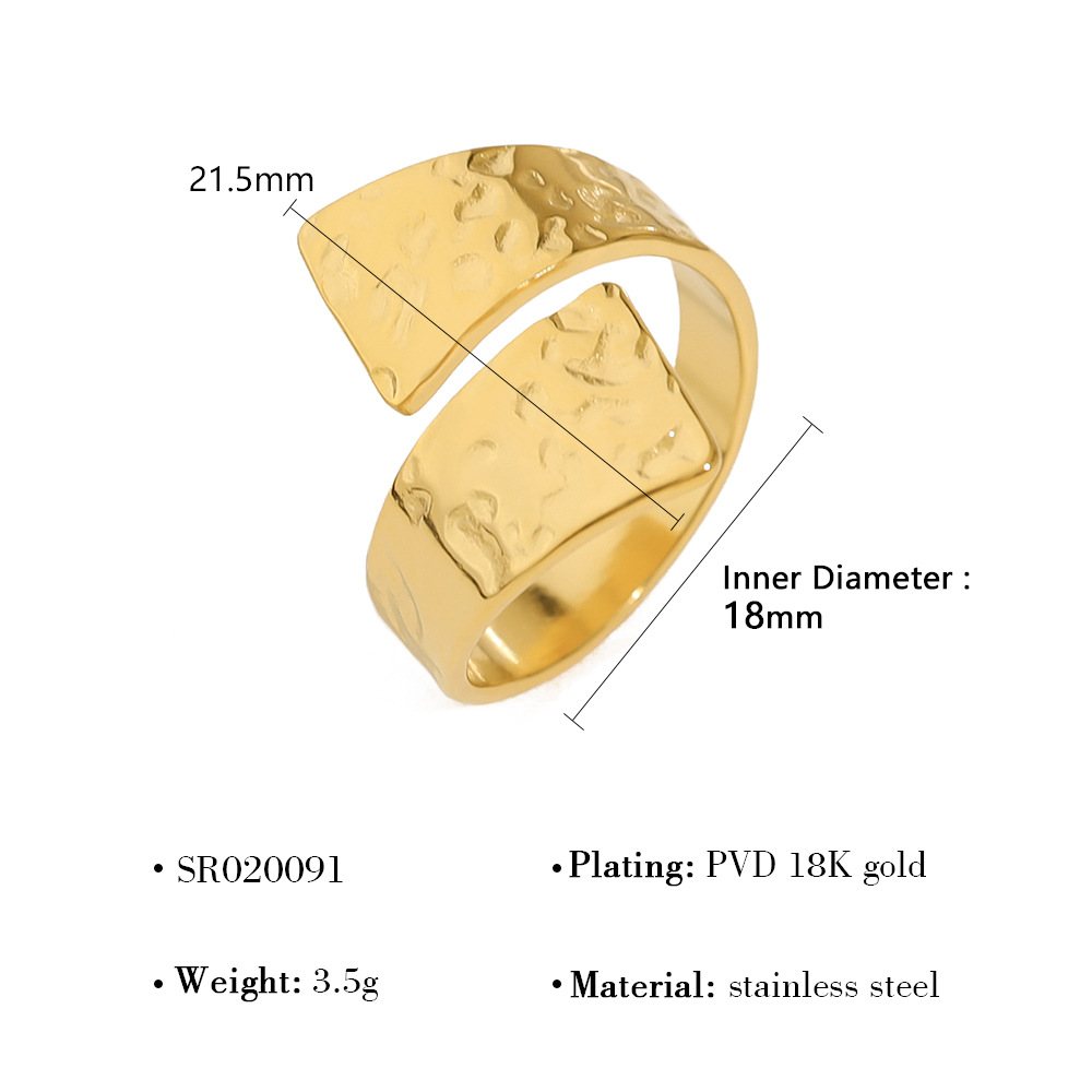 New 18K Gold Titanium Ring for Women, High-End INS Style, Hammered Texture with Natural Stone, Adjustable, Non-Fading