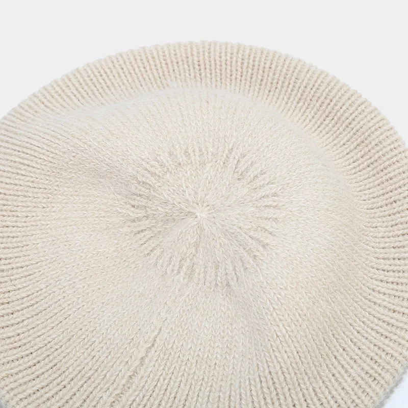 Simple Women Rabbit Fur Knitted Beret French Fashion Artist Winter Warm Beanie Hat Vintage Plain Solid Solor Painter Skull Cap 250514