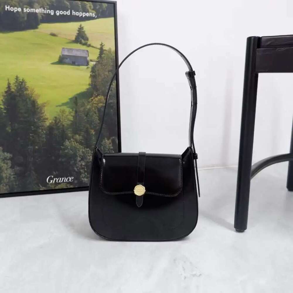 FIRMRANCH Korean Trendy Retro French Style Simple Bright Genuine Leather Texture Women's Magnetic Button Shoulder Underarm Bag