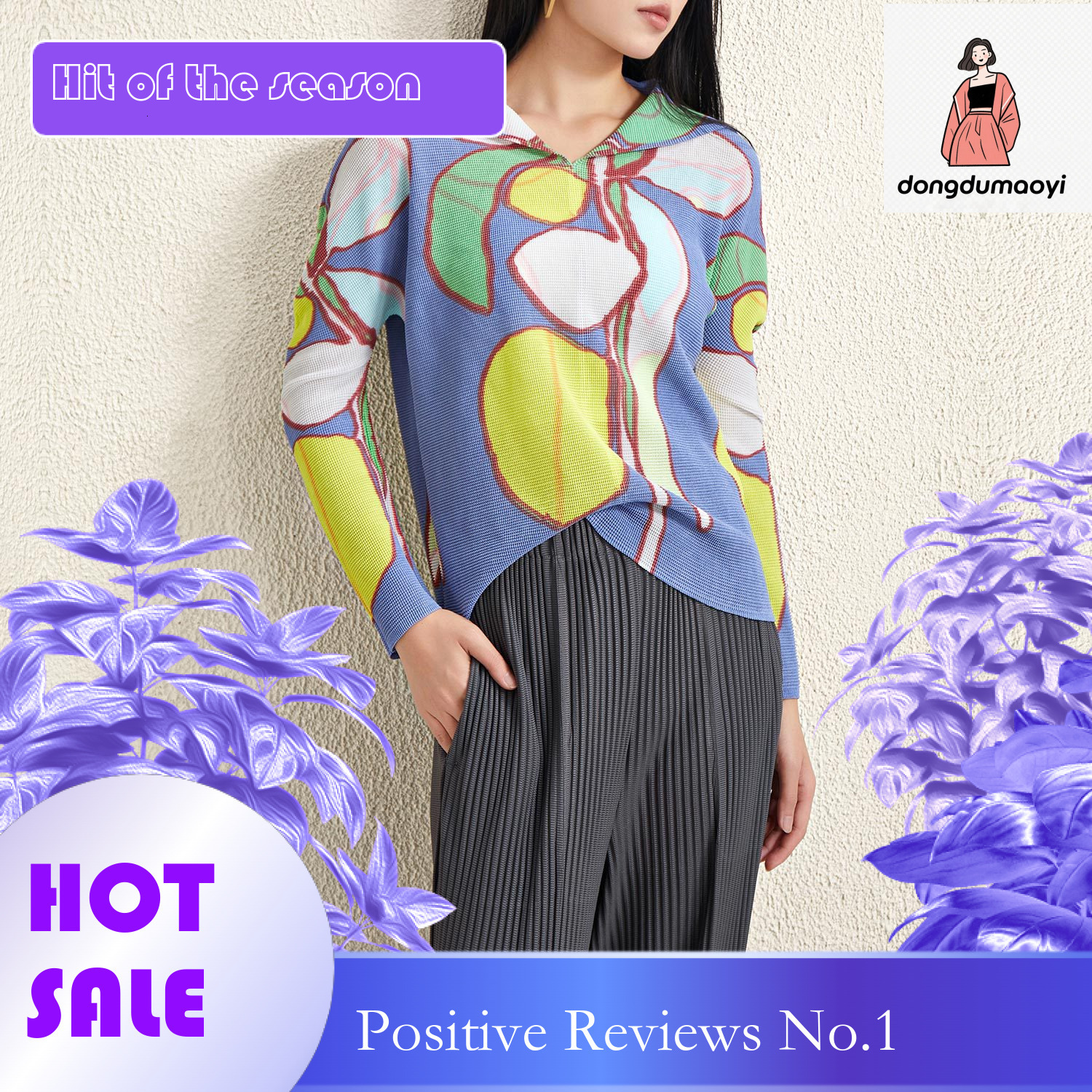 dongdumaoyi Gaoding Sanzhai counter series long sleeved t-shirt base shirt geometric print top summer women's design sense clothes thin
