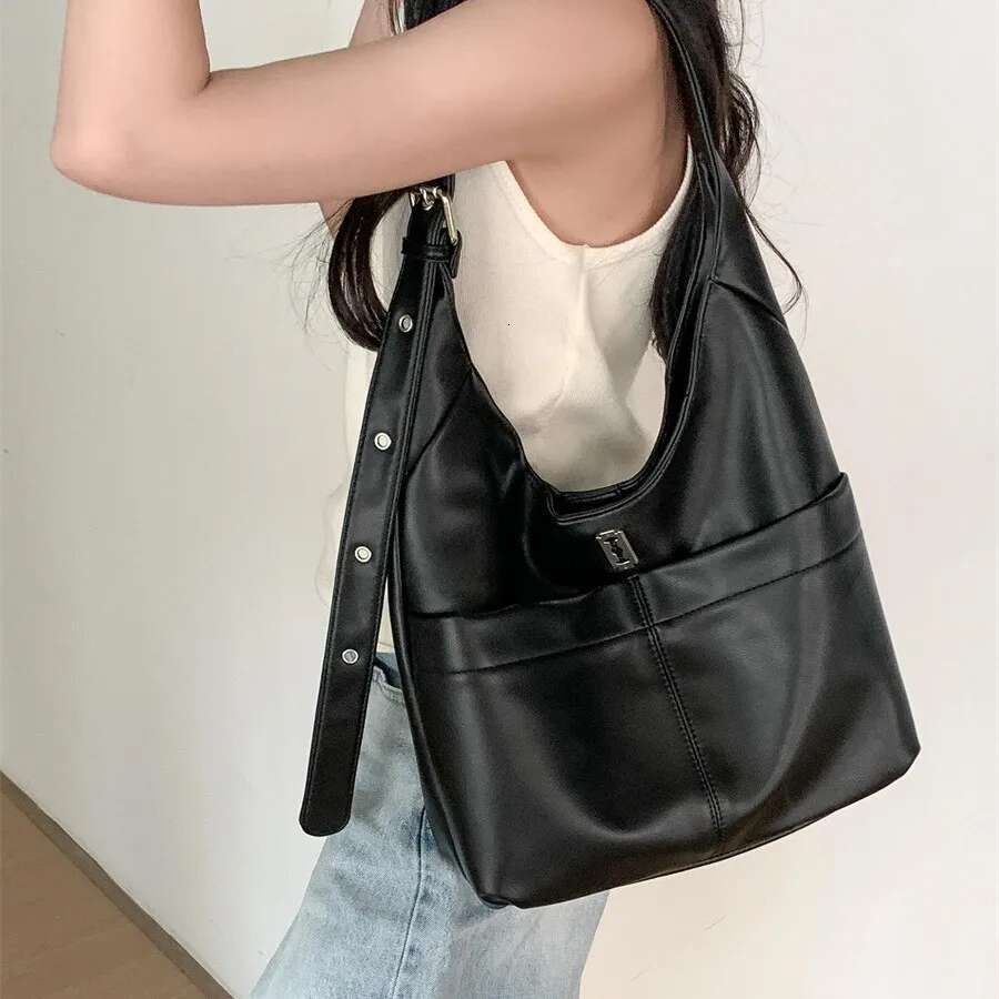 Simple Soft PU Leather Vintage Casual Tote 2025 Women's Large Capacity Shoulder Female Daily Work Commuting Bag Bolsos