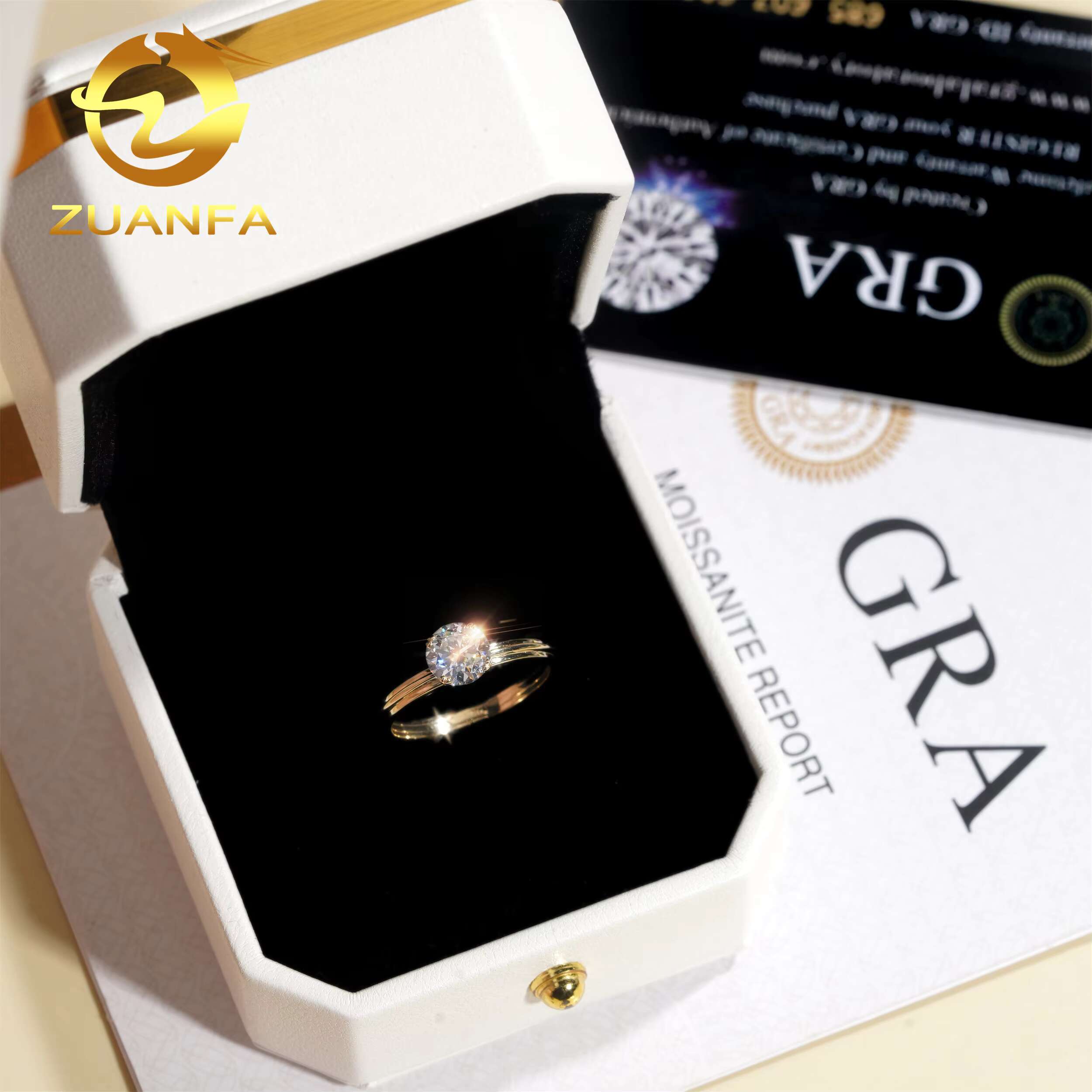 3Row Wedding Ring 10K Gold Solitaire Moissanite Diamond Engagement Ring Pass Diamond Tester Vvs Moissainte Ring