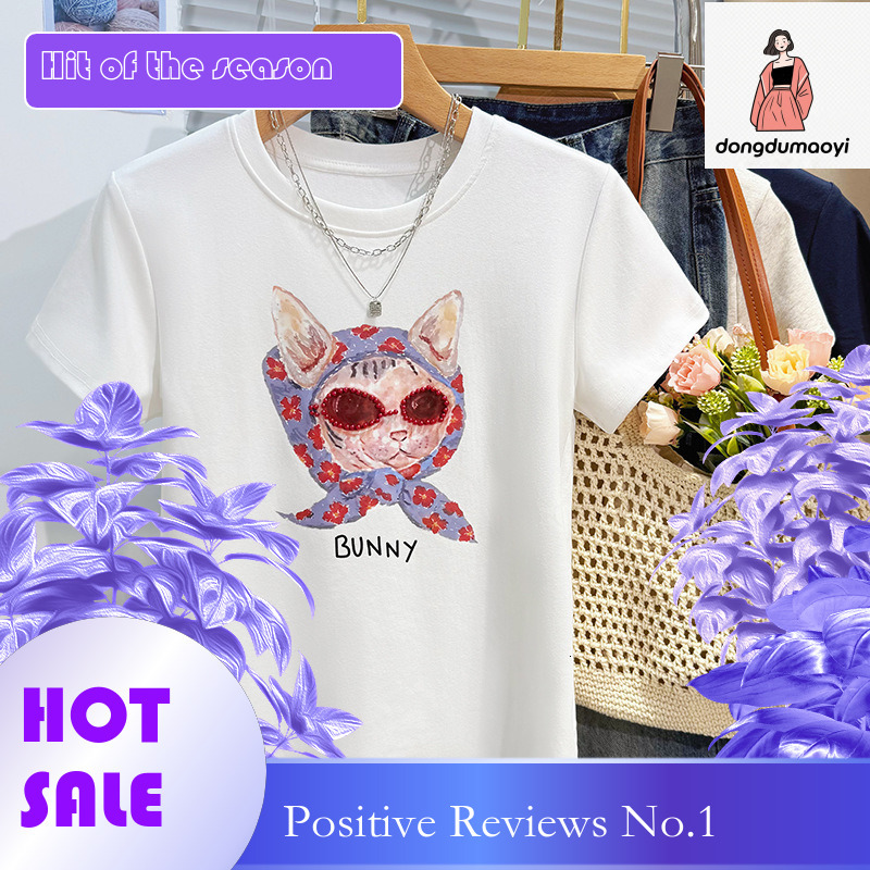 dongdumaoyi Water soft cotton short sleeved T-shirt women's 2025 summer new cartoon print ins loose breathable fashionable trend top