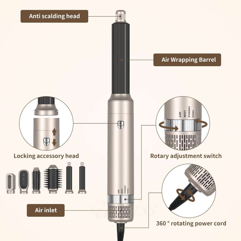 5 In 1 Dryer Brush Electric Hot Air Straightener Multi Hair Styling Blowing Comb Rotating Curling Iron Set Professional