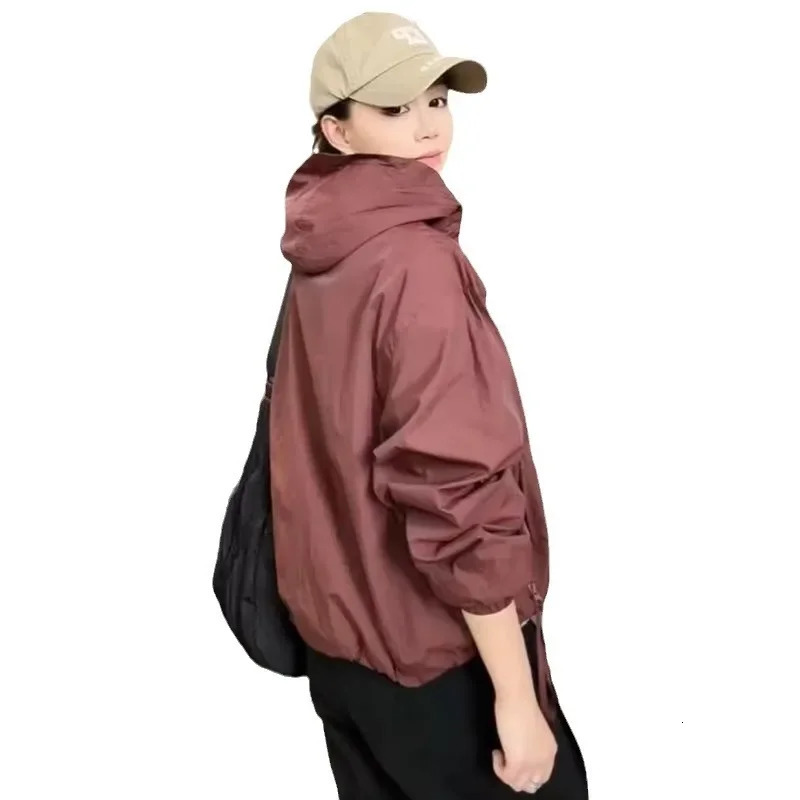 Trendy Thin Sunscreen Jacket SpringAutumn Hooded Casual Loose Fit Single Layer Womens Fashionable Outerwear 250513