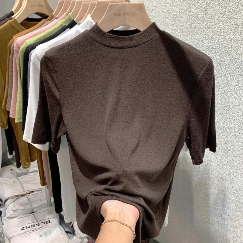 clear Spring Short Sleeve TShirt Women Solid Simple Casual Soft AllMatch Basic Tops Tees Summer Fashion 250514