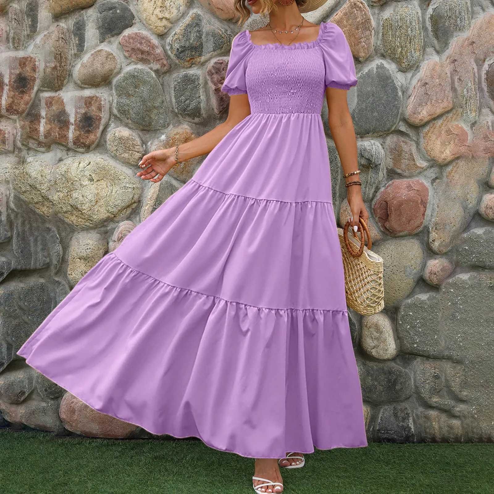 Female Dresses Outfits Womens 2024 Floral Boho Dress Wrap Crew Neck Short Sleeve Belted Ruffle Hem A Line Flowy Clothing For WomenXJ250514