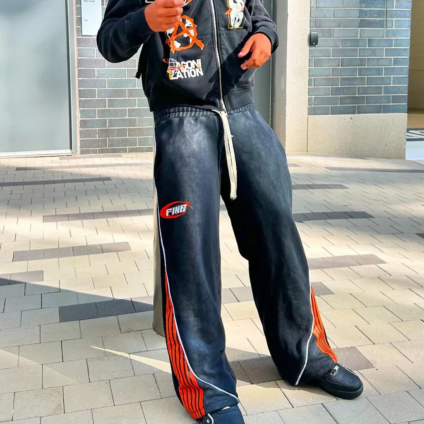 Y2k Fashion Stripes Pants American Trend Hip Hop Men Women Jogger Drawstring Sweatpants Oversize Cargo Trousers Streetwear 250514