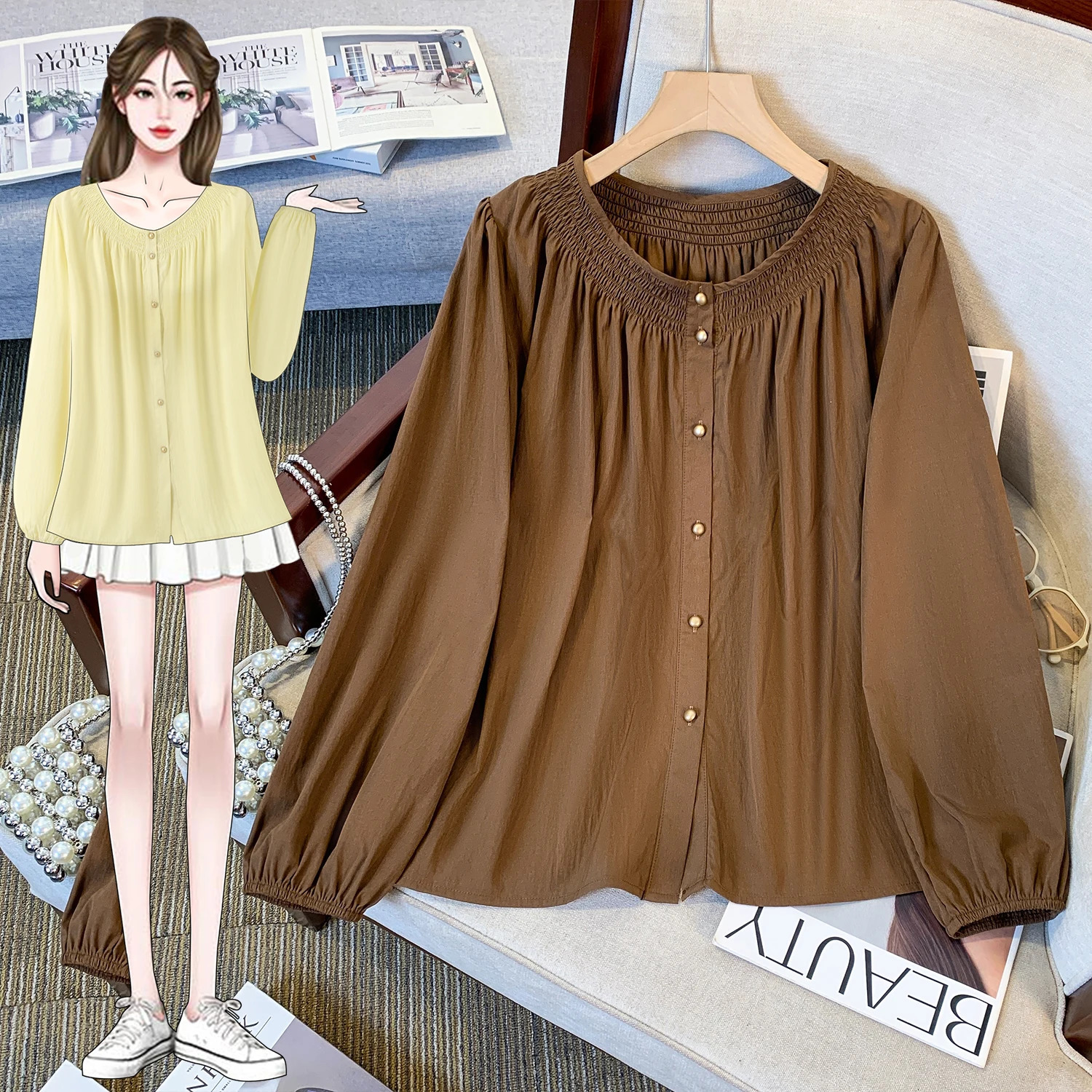 Plus Size Shirt Female Spring Summer Arrivals O Neck Collar Long Sleeve Tops For Woman Loose Ladies Shirts Blouses 250514
