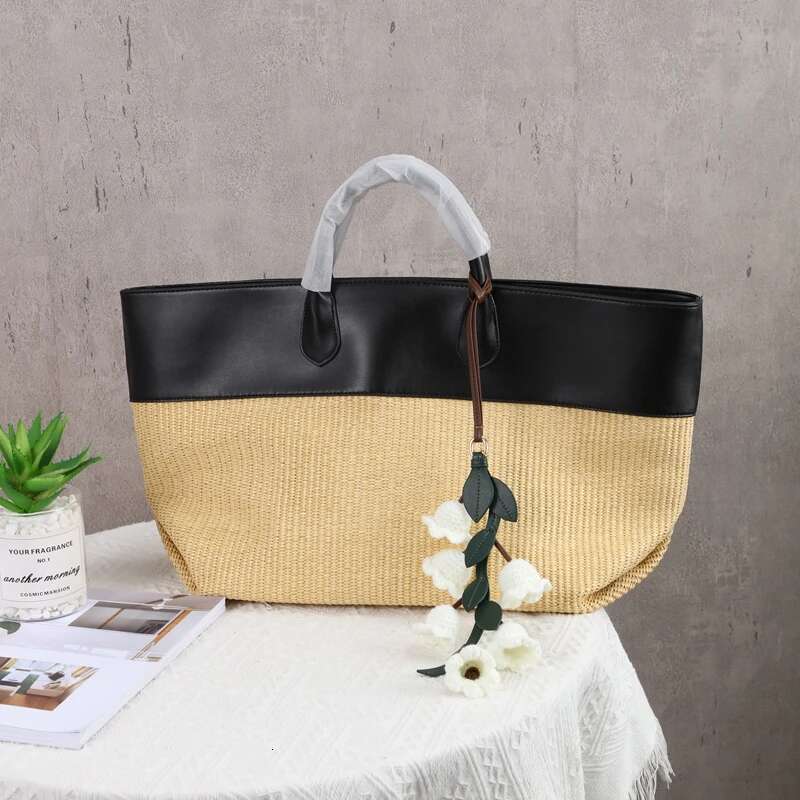 New Summer Straw Shoulder Large Capacity Patchwork Woven Beach Women's High Quality Fashion Travel Tote Bag