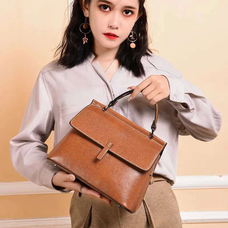 Fashionable Genuine Leather Women's 2024 New Korean Version Handbag Urban Simple Style Single Shoulder Bag