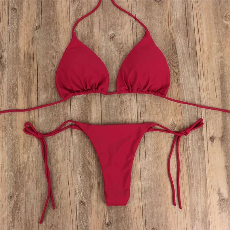 Swimming Suit Sexy Women 2-pcs Swimwear Lace Up Bra Thong Beach Set Solid Bathing Summer Casual Vacation Ladies Outfits 2024