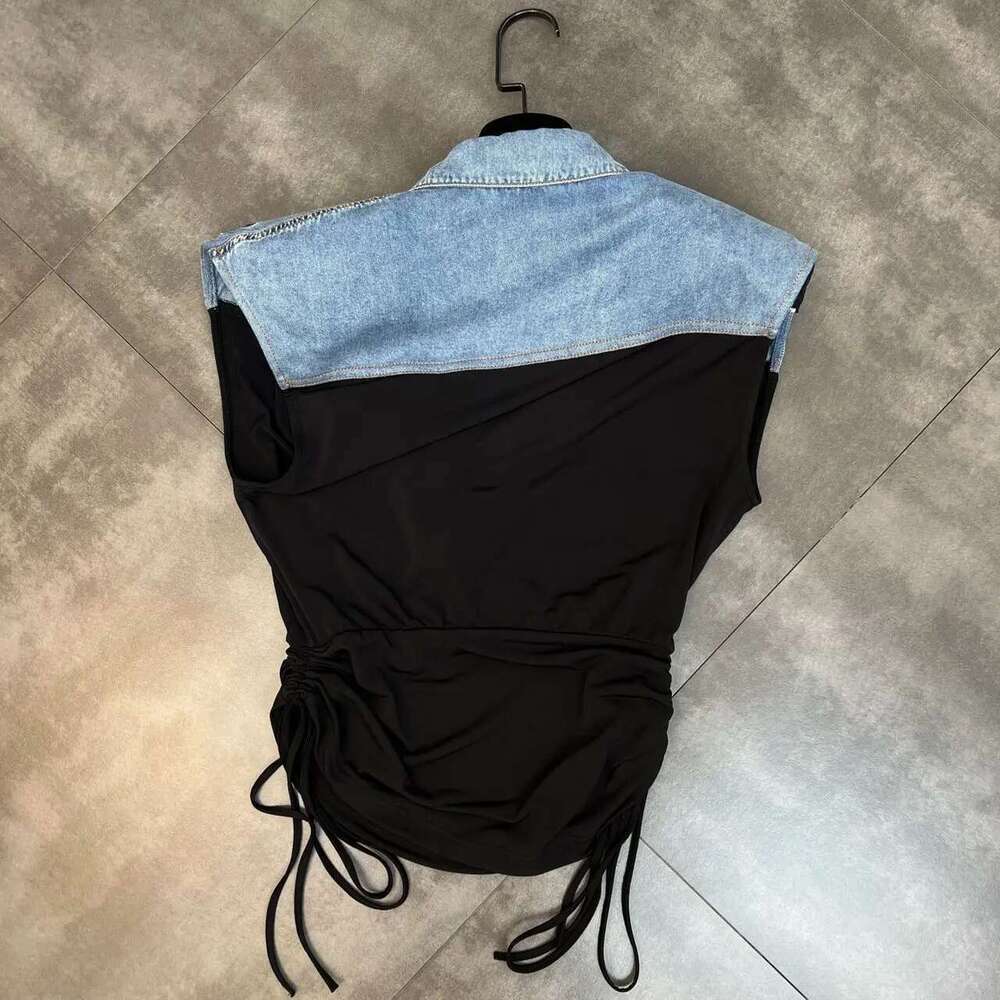 Getspring Women Dresses Deep V Neck Sleeveless Drawstring Denim Ed Vest High Waist Split Long Skirt Two Piece Sets