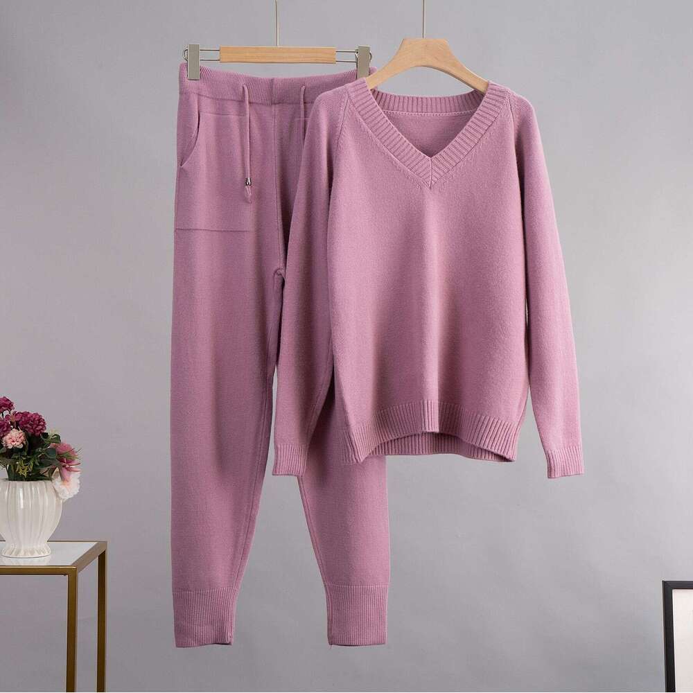 Women's Wear Sweater Autumn And Winter Warm Base V-Neck Sweater+Pocket Shorts Two-Piece Set