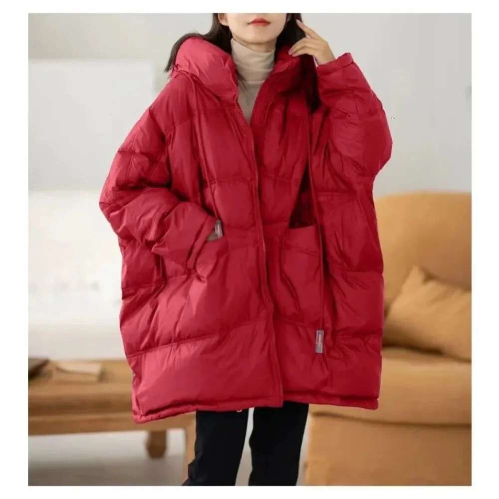 Casual Loose Oversized Down Jacket Ladies White Duck 2024 New Autumn Winter Warm Hood Korean Coat Office Woman