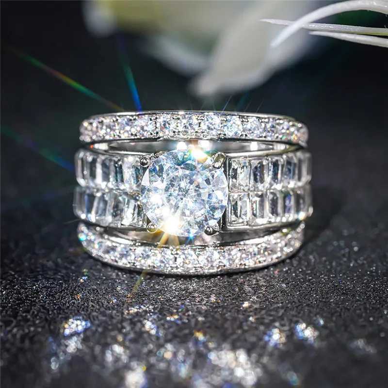 925 Sterling Silver Luxury Wide Shiny Rings for Women Brilliant Cubic Zirconia Sparking Finger Accories Fashion JewelryXJ250514