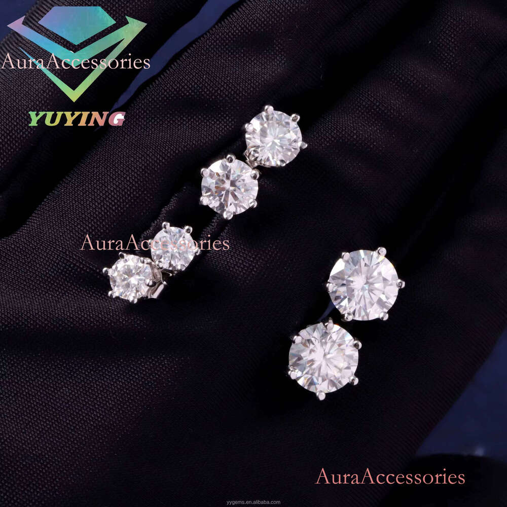 RTS Classic 6 Prongs Mossanite for Men Women Sterling Sier 0.5ct-2ct VVS Moissanite Dia Stud Earrings